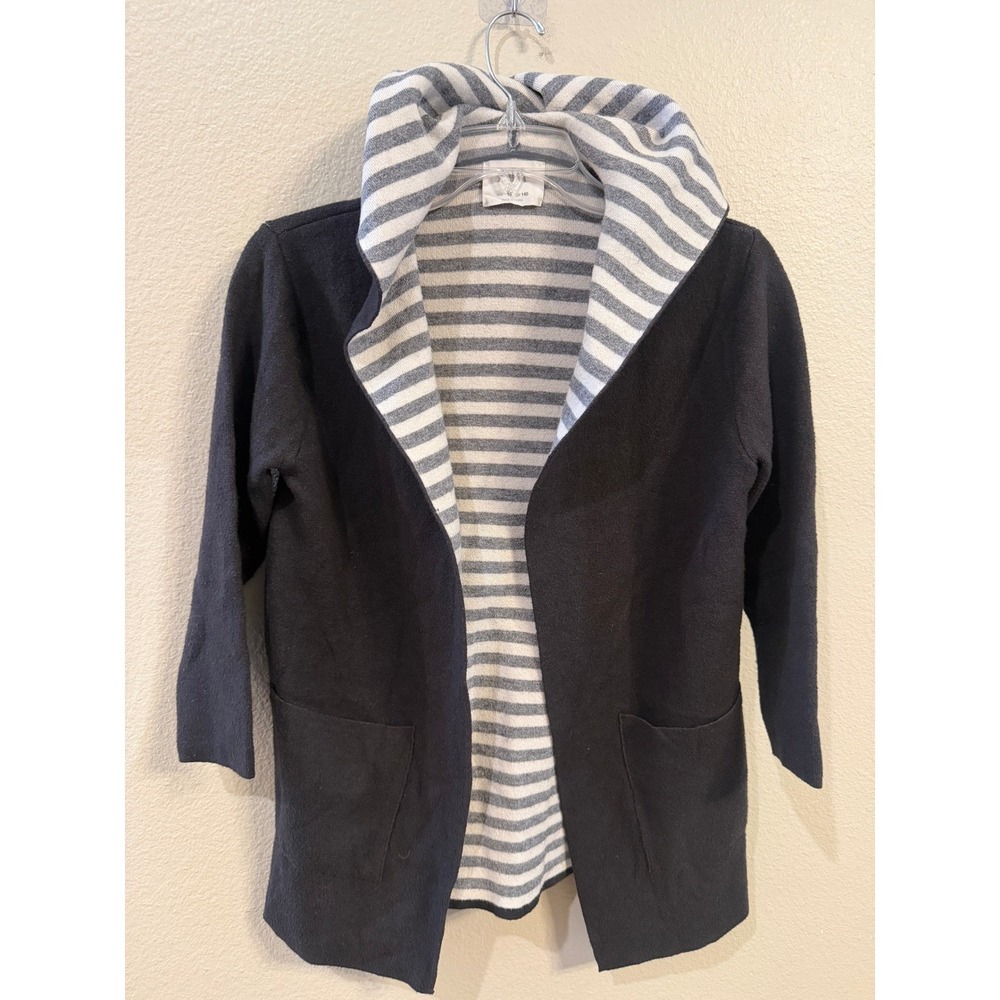 Zara Hooded Cardigan Ladies 10 Gray Good Striped Lining Open Front Sweater